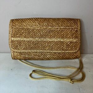 Vintage 1980s Woven Straw Crossbody Purse Bag